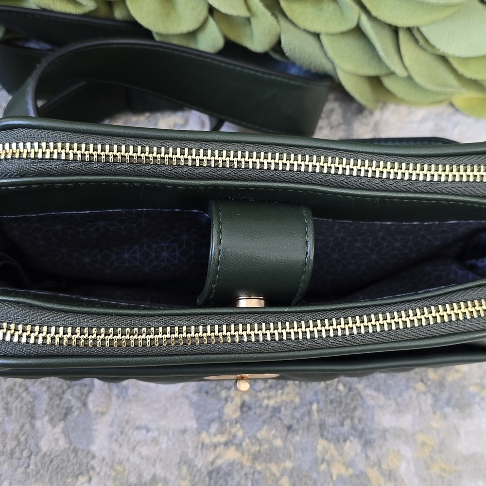 Quilted Faux Leather Crossbody Bag | Forest Green Phone Bag | Triple Compartment - Picture 7 of 16